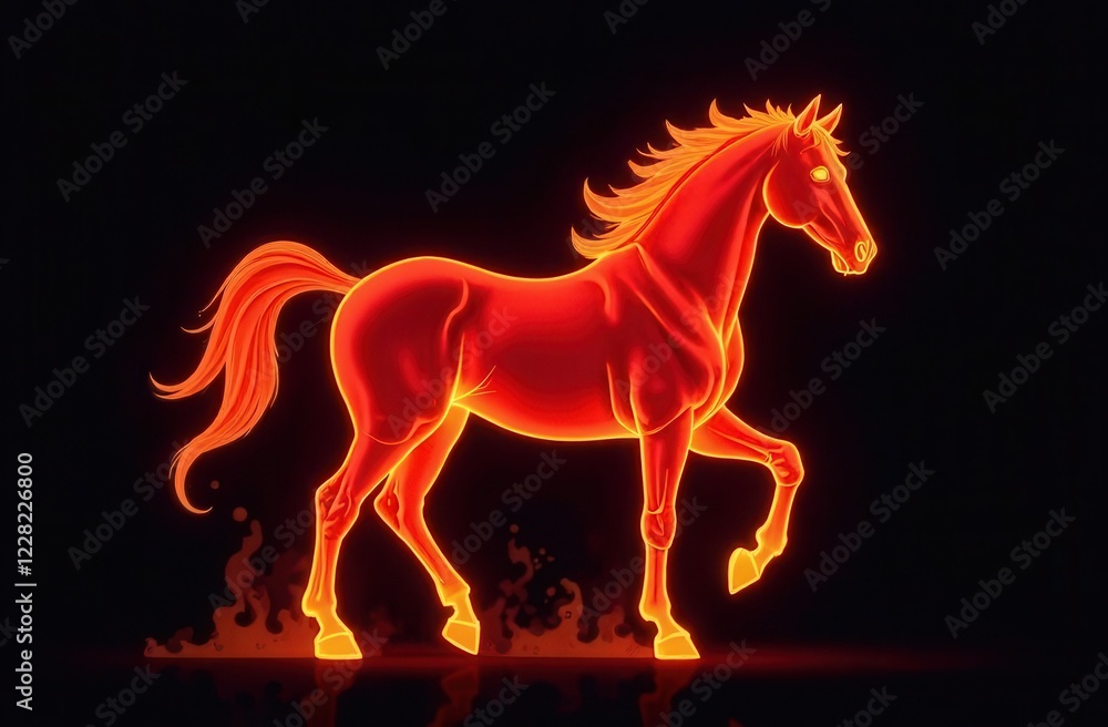 A fiery horse on a black background . The symbol of the year 2026 . for printed products A fiery horse on a black background . The symbol of the year 2026 . for printed products