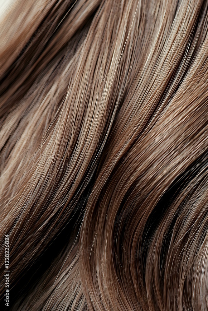 Close-up macro shot of brown wavy hair strands showing natural texture and highlights, creating abstract flowing pattern for beauty and haircare concepts. Close-up macro shot of brown wavy hair strands showing natural texture and highlights, creating abstract flowing pattern for beauty and haircare concepts.