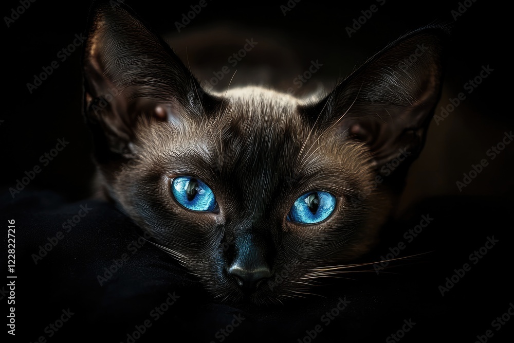 Stunning Portrait of a Rare Blue-Eyed Oriental Cat with Large Ears and Short Hair, Exuding Purebred Elegance Stunning Portrait of a Rare Blue-Eyed Oriental Cat with Large Ears and Short Hair, Exuding Purebred Elegance
