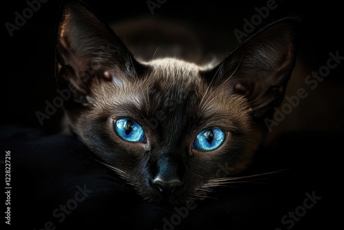 Stunning Portrait of a Rare Blue-Eyed Oriental Cat with Large Ears and Short Hair, Exuding Purebred Elegance photo