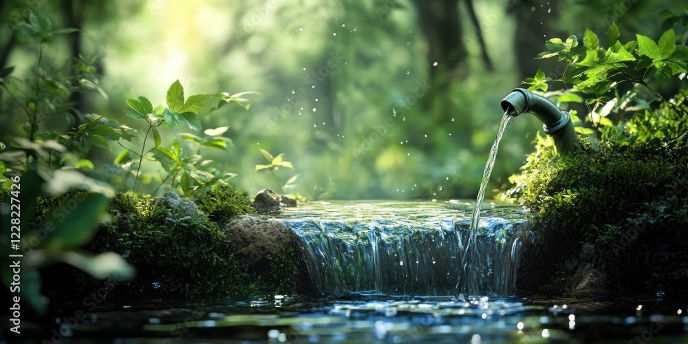 Serene Forest Spring: Nature's Gentle Waterfall Serene Forest Spring: Nature's Gentle Waterfall