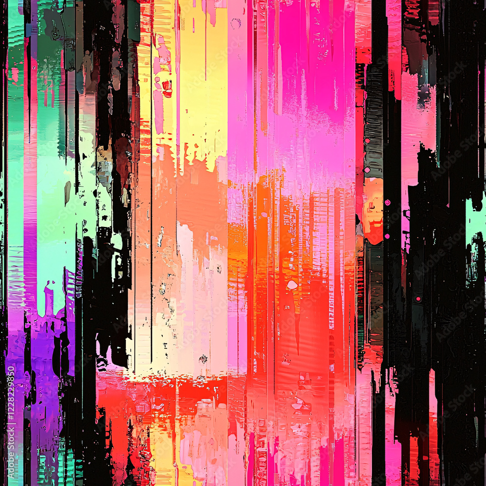 An abstract digital glitch artwork with pixelated fragments and distorted patterns, neon colors, and cyberpunk aesthetics An abstract digital glitch artwork with pixelated fragments and distorted patterns, neon colors, and cyberpunk aesthetics