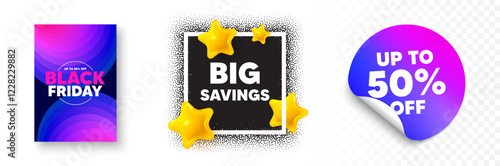 Big savings photo frame 3d stars. Discount sticker banner. Big savings tag. Special offer price sign. Advertising discounts symbol. Black friday poster. Promo background. Vector