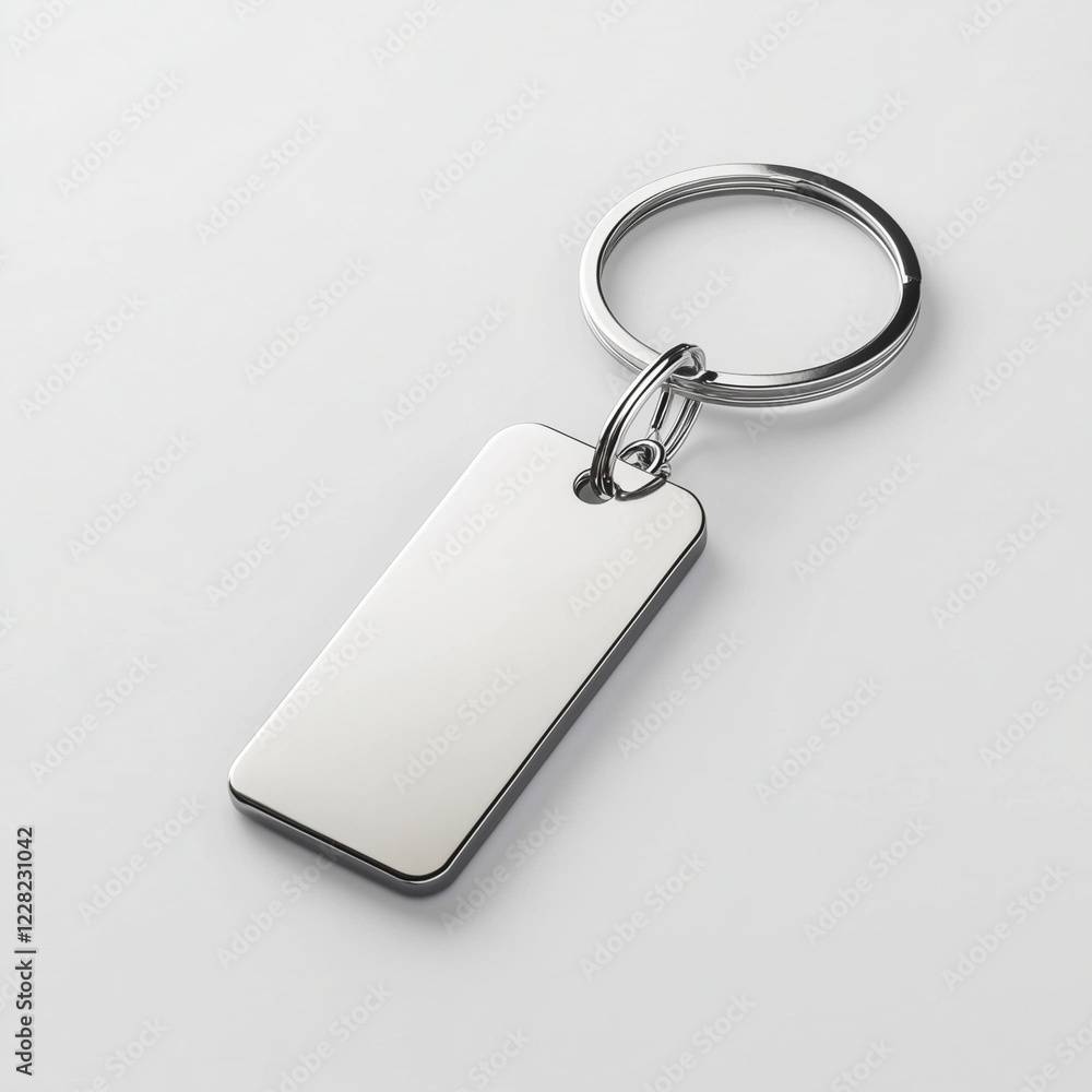 Fototapeta premium Blank White Keychain Tag on a White Background