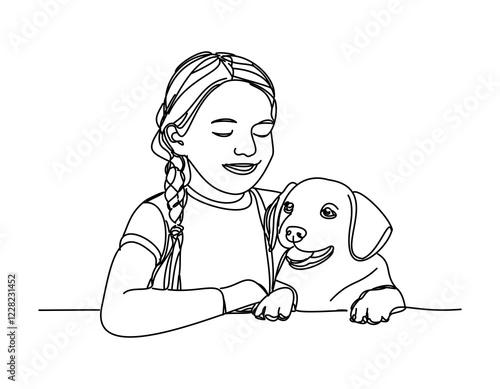 A happy moment of a girl with her dog. A simple yet meaningful illustration with an urban pet concept. photo