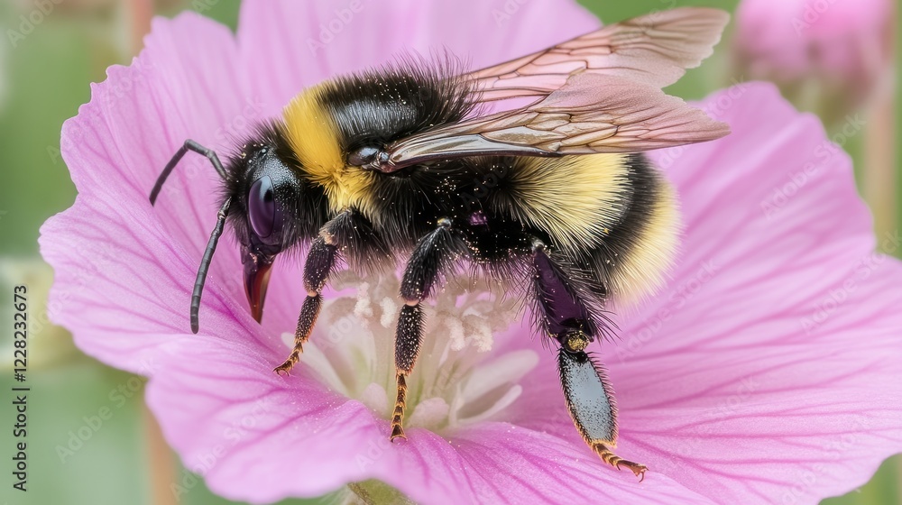 Bumblebee Collecting Pollen From Pink Flower Bumblebee Collecting Pollen From Pink Flower