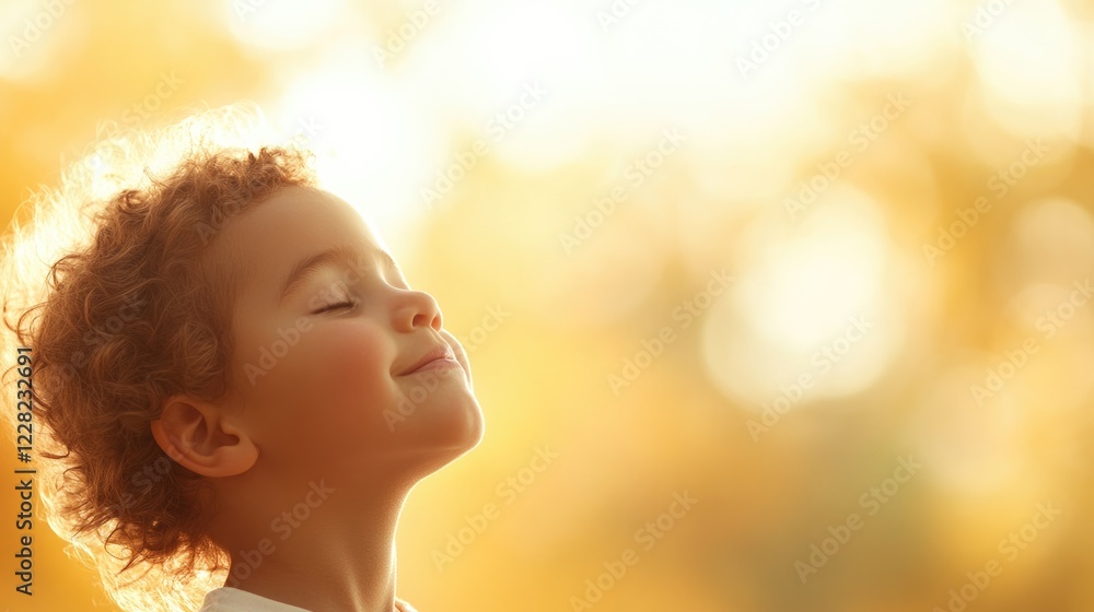 Joyful child enjoys warm sunlight, capturing serenity in tranqui