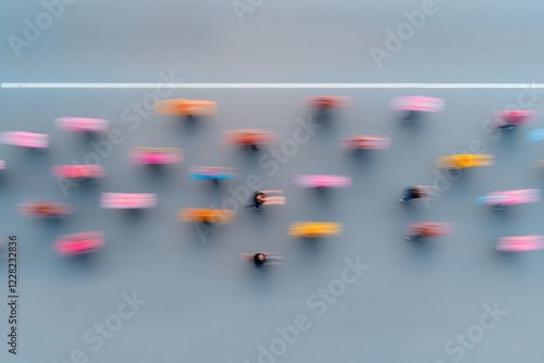 Colorful figures in motion create dynamic visual, emphasizing mo photo