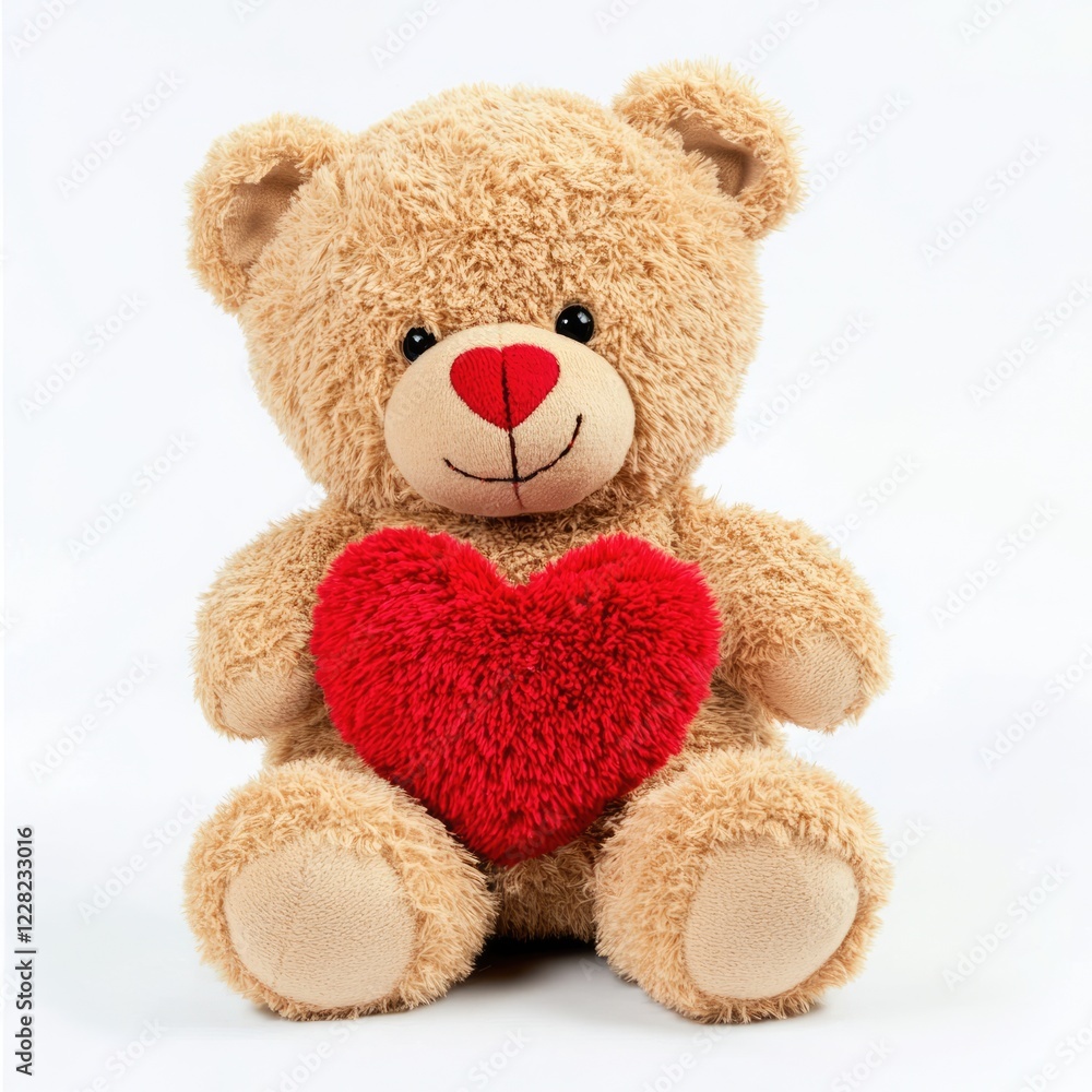 Obraz premium Adorable Fluffy Teddy Bear Embracing a Heart - Perfect Gift for Love and Affection