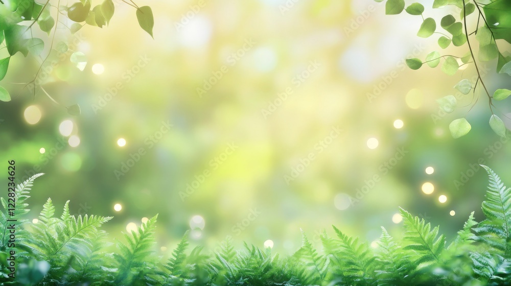 Lush Green Ferns and Leaves in a Sunny Forest Lush Green Ferns and Leaves in a Sunny Forest