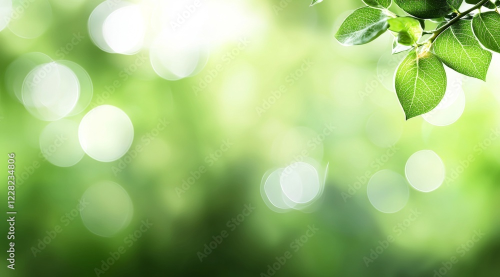 Naklejka premium Leafy green background with a leafy branch in the foreground