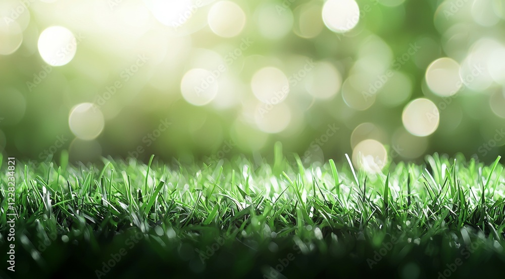 Obraz premium Field of green grass with a bright sun shining on it