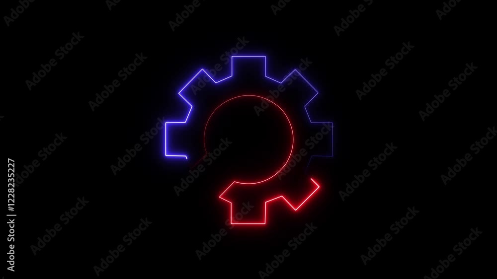 Neon Glowing Settings Gear and wrench icon animation. Adjusting, service, setting, maintenance, repair, fixing icon animated. Neon Glowing Settings Gear and wrench icon animation. Adjusting, service, setting, maintenance, repair, fixing icon animated.