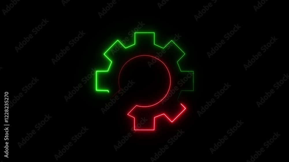 Neon Glowing Settings Gear and wrench icon animation. Adjusting, service, setting, maintenance, repair, fixing icon animated. Neon Glowing Settings Gear and wrench icon animation. Adjusting, service, setting, maintenance, repair, fixing icon animated.