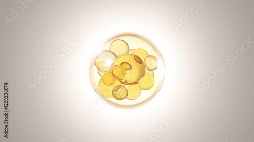 Wallpaper Mural Essence with several atoms floating in the drop. Hyaluronic Serum Drop with Cosmetic. Collagen serum for skin Torontodigital.ca