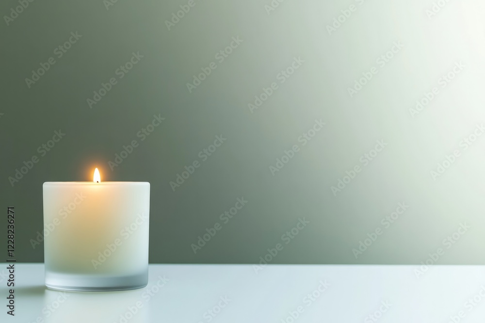 Calming candle illuminates serene space, creating peaceful atmos Calming candle illuminates serene space, creating peaceful atmos