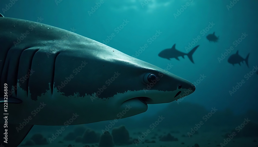 Obraz premium Shark with Other Marine Life Underwater for Wildlife and Ocean Blogs