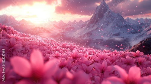 Dreamy Cherry Blossom Orchard in Full Spring Bloom with Falling Petals and Soft Pink Serenity