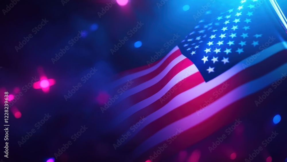 3D rendering of the American flag on an abstract background with neon lights and smoke Generative AI 3D rendering of the American flag on an abstract background with neon lights and smoke Generative AI
