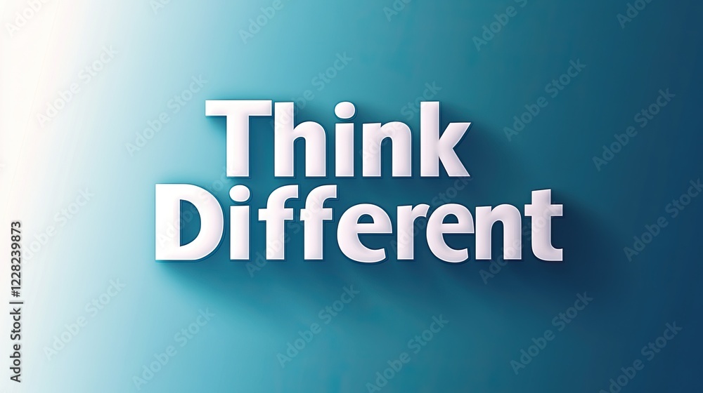 White 'Think Different' text on teal wall, motivational message, studio shot, background gradient White 'Think Different' text on teal wall, motivational message, studio shot, background gradient