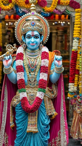 Wallpaper Mural Vibrant statue of Lord Krishna adorned with flowers and jewelry in a temple setting Torontodigital.ca