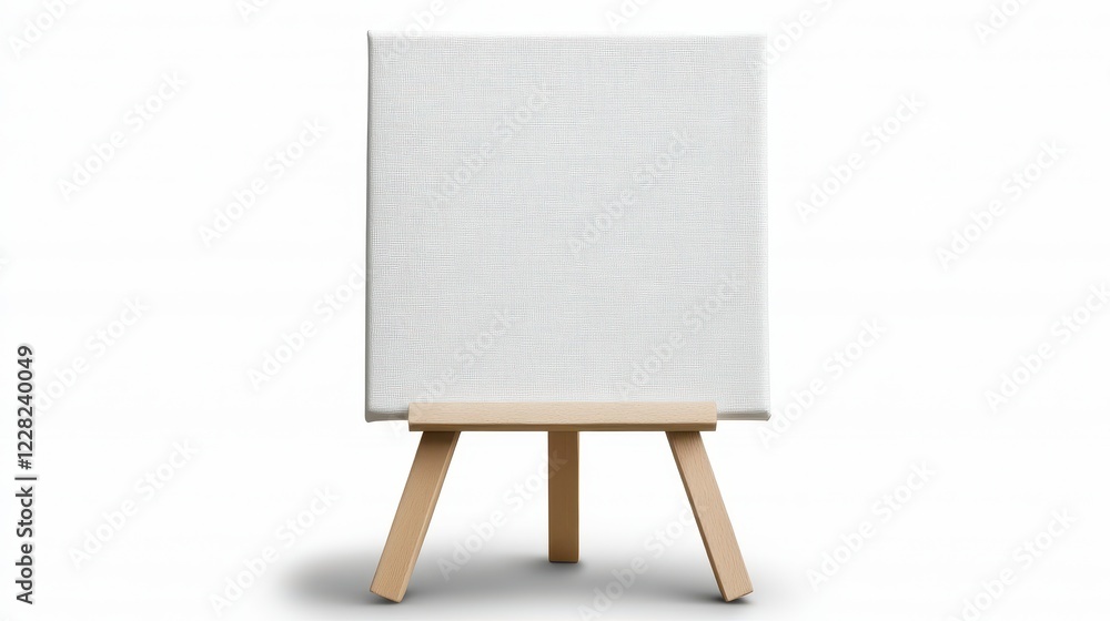 White Textured Canvas on Wooden Easel, Minimalist Studio Shot White Textured Canvas on Wooden Easel, Minimalist Studio Shot