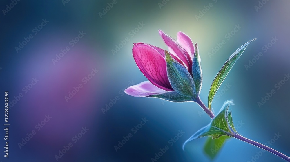 A Single Pink Flower Bud Blooms Softly A Single Pink Flower Bud Blooms Softly
