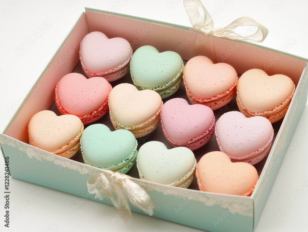 Obraz premium A Box of Heart-Shaped Macarons in Pastel Colors