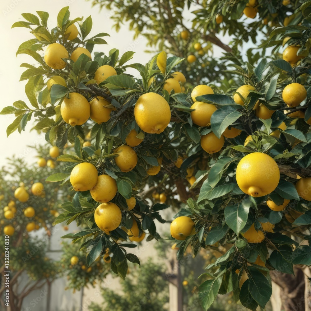 Infected lemon trees with yellowing and black spot disease on their leaves, citrus tree stress, citrus leaf problems Infected lemon trees with yellowing and black spot disease on their leaves, citrus tree stress, citrus leaf problems