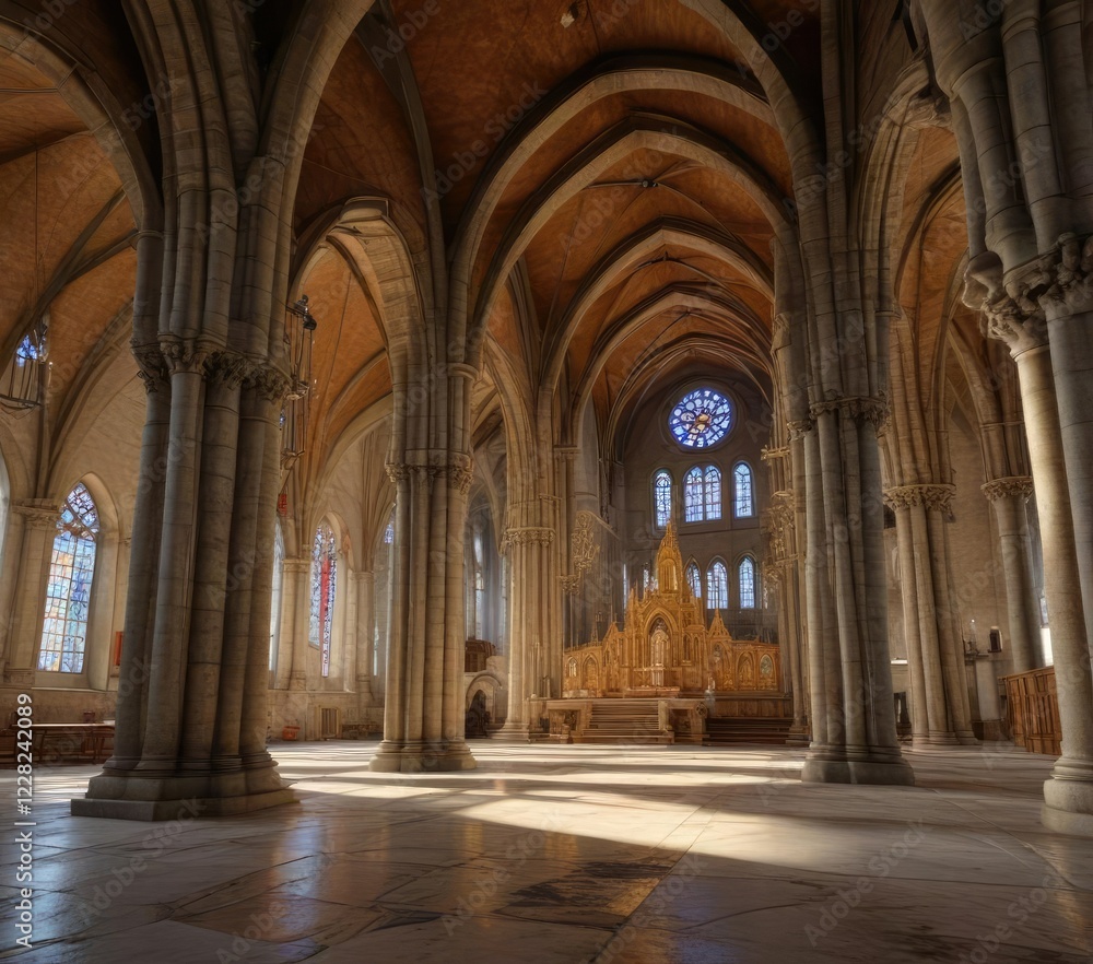 Int?rieur de la basilique d'Ars avec son ?norme chapiteau en pierre, cath?drale, int?rieur, architecture gothique Int?rieur de la basilique d'Ars avec son ?norme chapiteau en pierre, cath?drale, int?rieur, architecture gothique