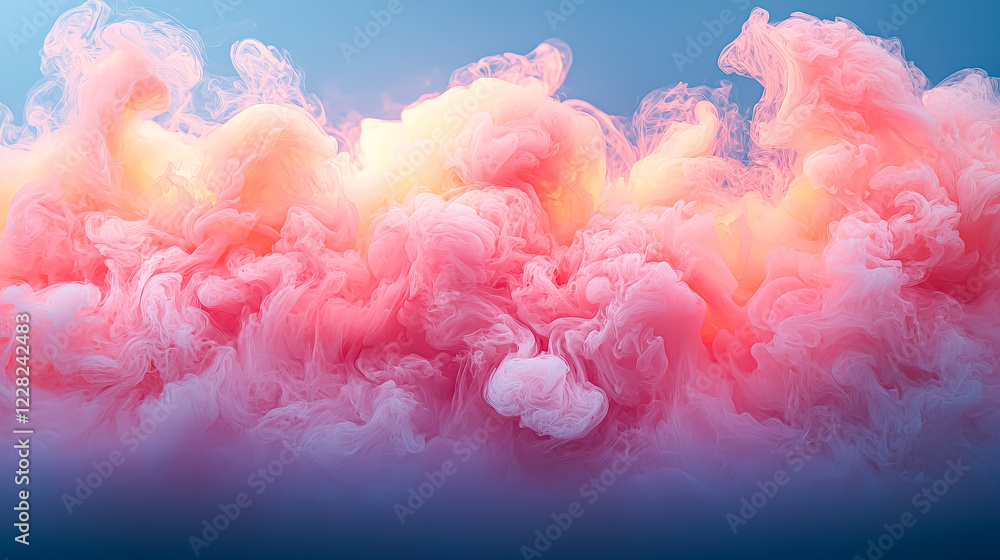 Fototapeta premium Pink and white smoke clouds in the sky. The pink smoke is very thick and the white smoke is very thin