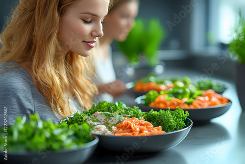 A diverse group of participants preparing fresh nuts for a healthy snack photo