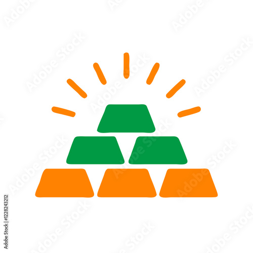 Irish gold bars stacked with orange rays of wealth