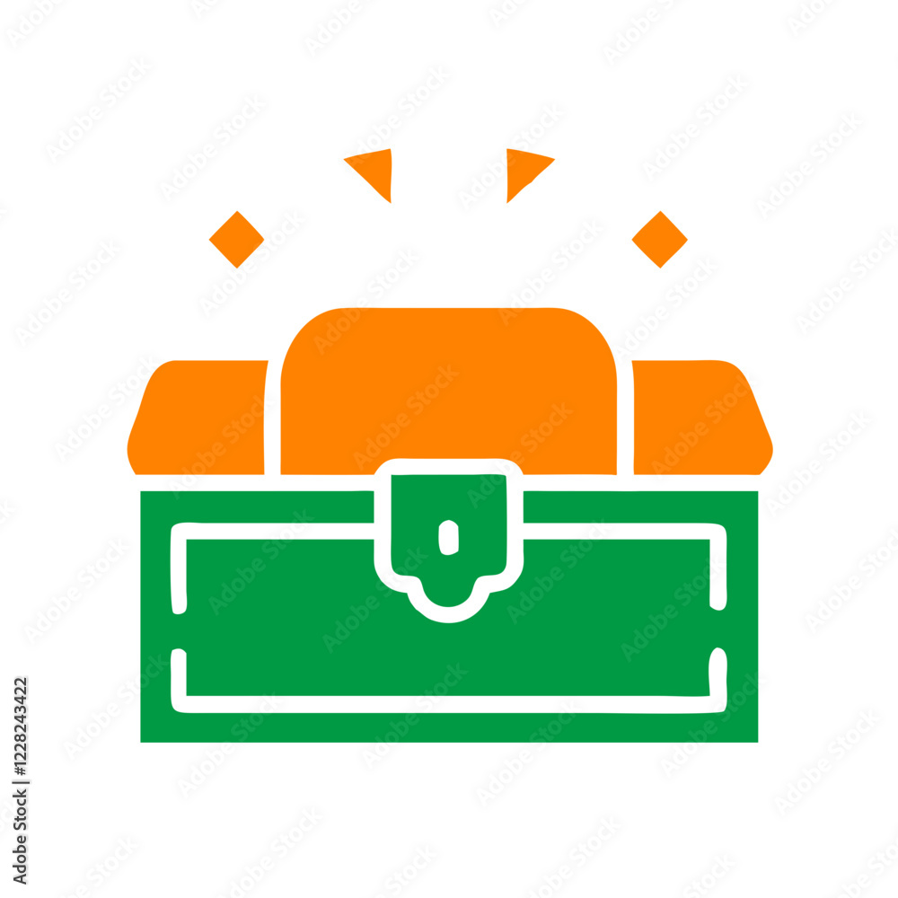 treasure chest with orange contents and green exterior treasure chest with orange contents and green exterior