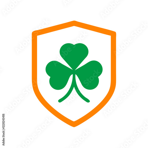 Irish shield emblem featuring a green three-leaf clover