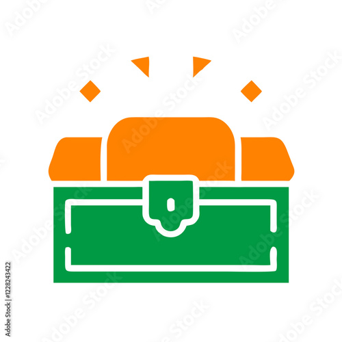 treasure chest with orange contents and green exterior