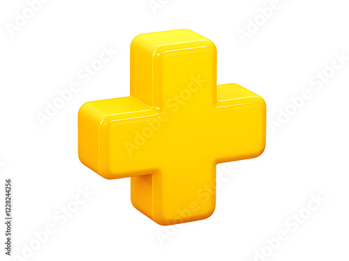 Yellow plus sign isolated on white background. 3D icon, sign and symbol. Cartoon minimal style,people,doctor,shape