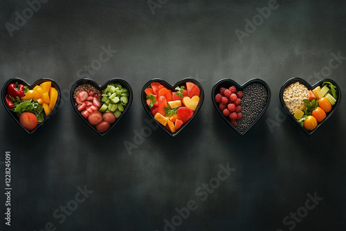 View of heart shape with assortment of food categories