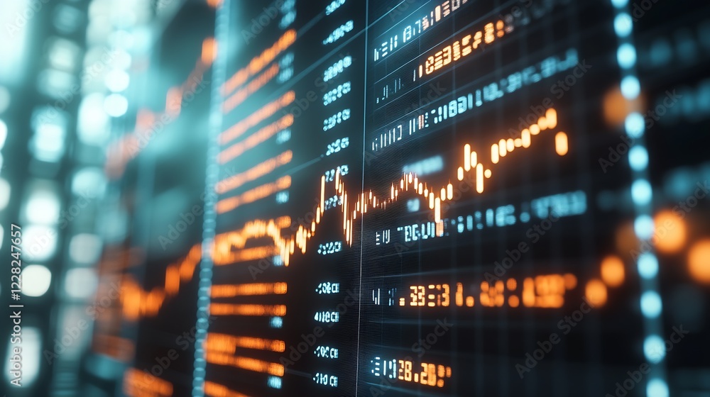 Naklejka premium High Tech Financial Data Display with Dynamic Graphs in Futuristic Interface : Generative AI