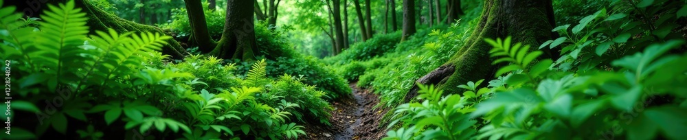 Overgrown Braken ferns in dense thicket of vegetation, bushy greens, dense foliage, tangled vegetation Overgrown Braken ferns in dense thicket of vegetation, bushy greens, dense foliage, tangled vegetation