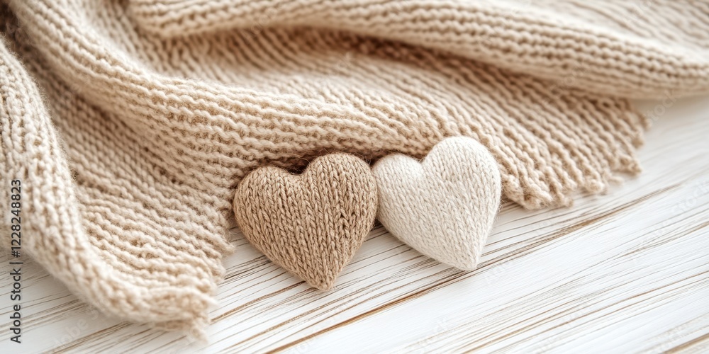 Two vibrant hearts rest gently on a soft blanket, symbolizing love and connection, perfect for celebrating romance on Valentine's Day. Two vibrant hearts rest gently on a soft blanket, symbolizing love and connection, perfect for celebrating romance on Valentine's Day.
