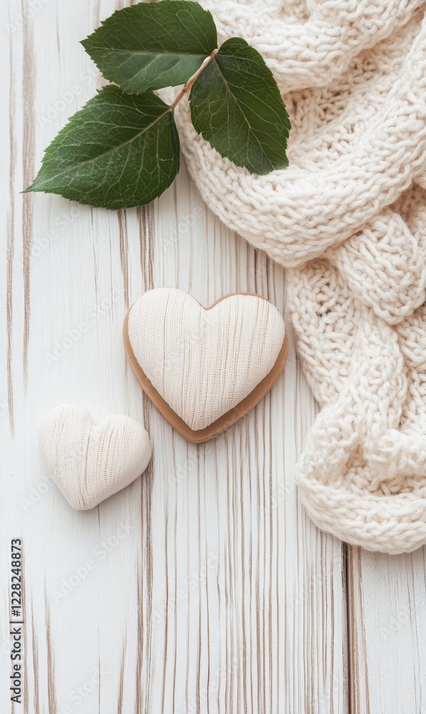 A delightful heart-shaped cookie rests next to a delicate leaf, all set against a pristine white table, capturing the essence of love and sweetness. A delightful heart-shaped cookie rests next to a delicate leaf, all set against a pristine white table, capturing the essence of love and sweetness.