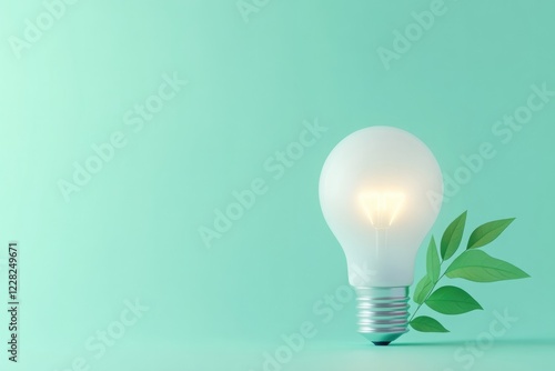 Illuminating bulb surrounded by green leaves symbolizes eco-frie