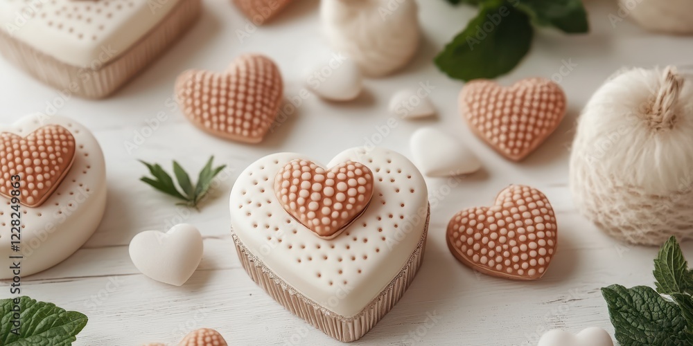 Delight in a sweet array of charming cupcakes, each adorned with playful heart designs, perfect for celebrating love on Valentine's Day. Delight in a sweet array of charming cupcakes, each adorned with playful heart designs, perfect for celebrating love on Valentine's Day.