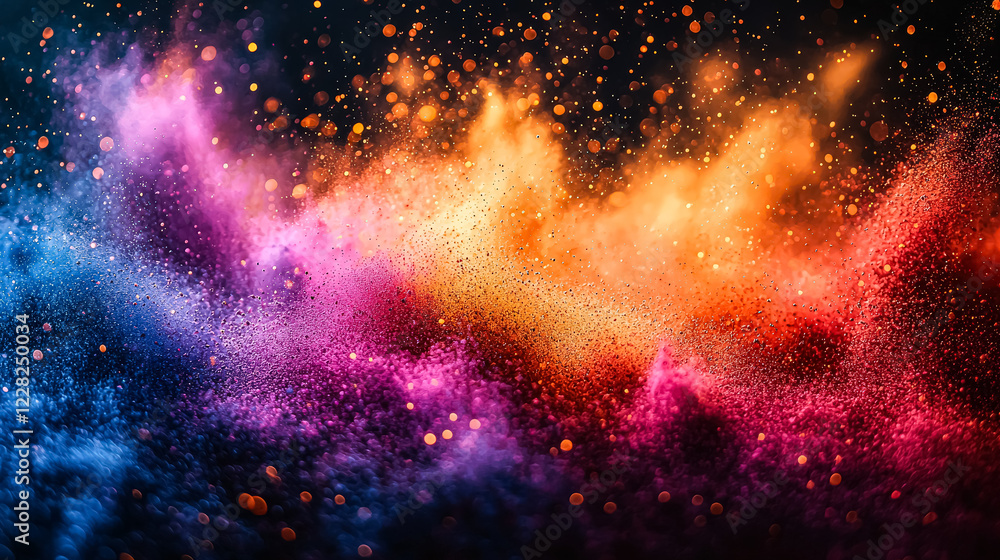 Fototapeta premium Colorful explosion of space debris is depicted in the image. The bright colors of the debris create a sense of energy and excitement, as if the explosion is still ongoing. The scene is dynamic