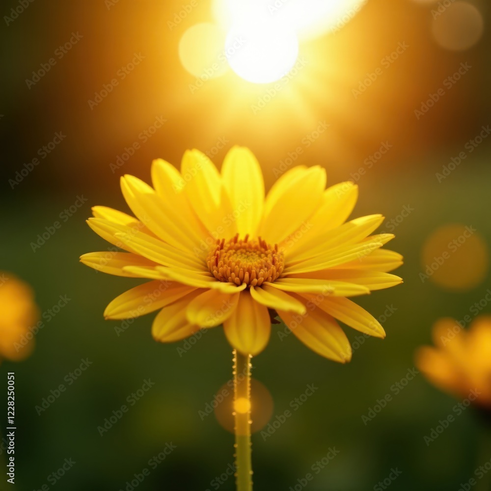 Obraz premium Morning sun casts through yellow chrysanthemum, petals, golden, hue
