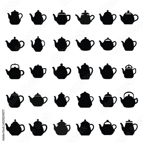 Teapot vector Silhouette illustration.Vector illustration of tea kettle silhouettes.Vector illustration of black silhouette of a teapot