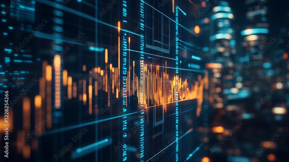 Fototapeta premium Futuristic Cityscape with Digital Financial Graph and Technology Vibes : Generative AI