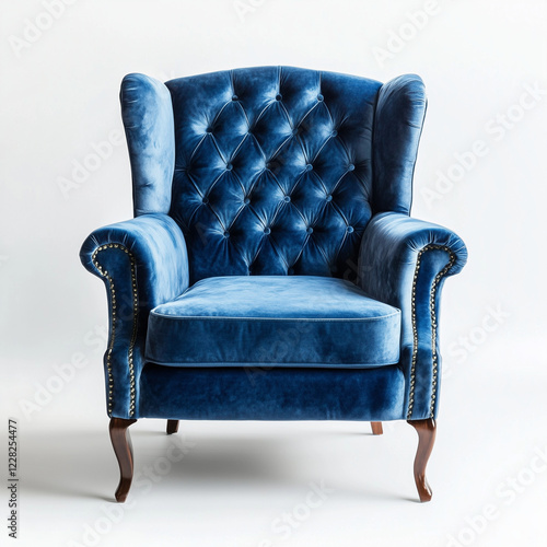 Wallpaper Mural Luxurious Blue Velvet Armchair with a Tufted Back on a White Background Torontodigital.ca