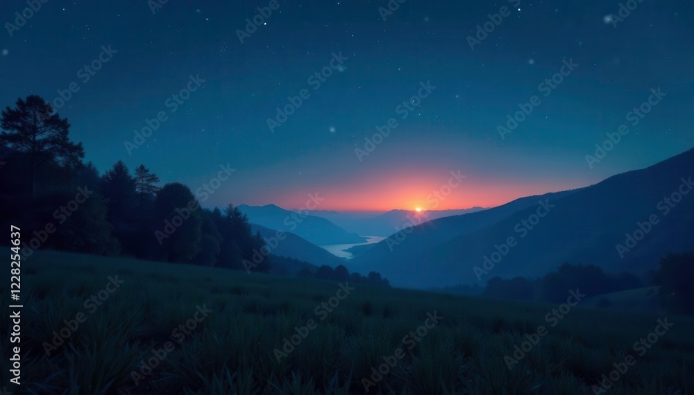 Fototapeta premium Softly glowing nightlight over a serene landscape, dark sky, hush, relaxation